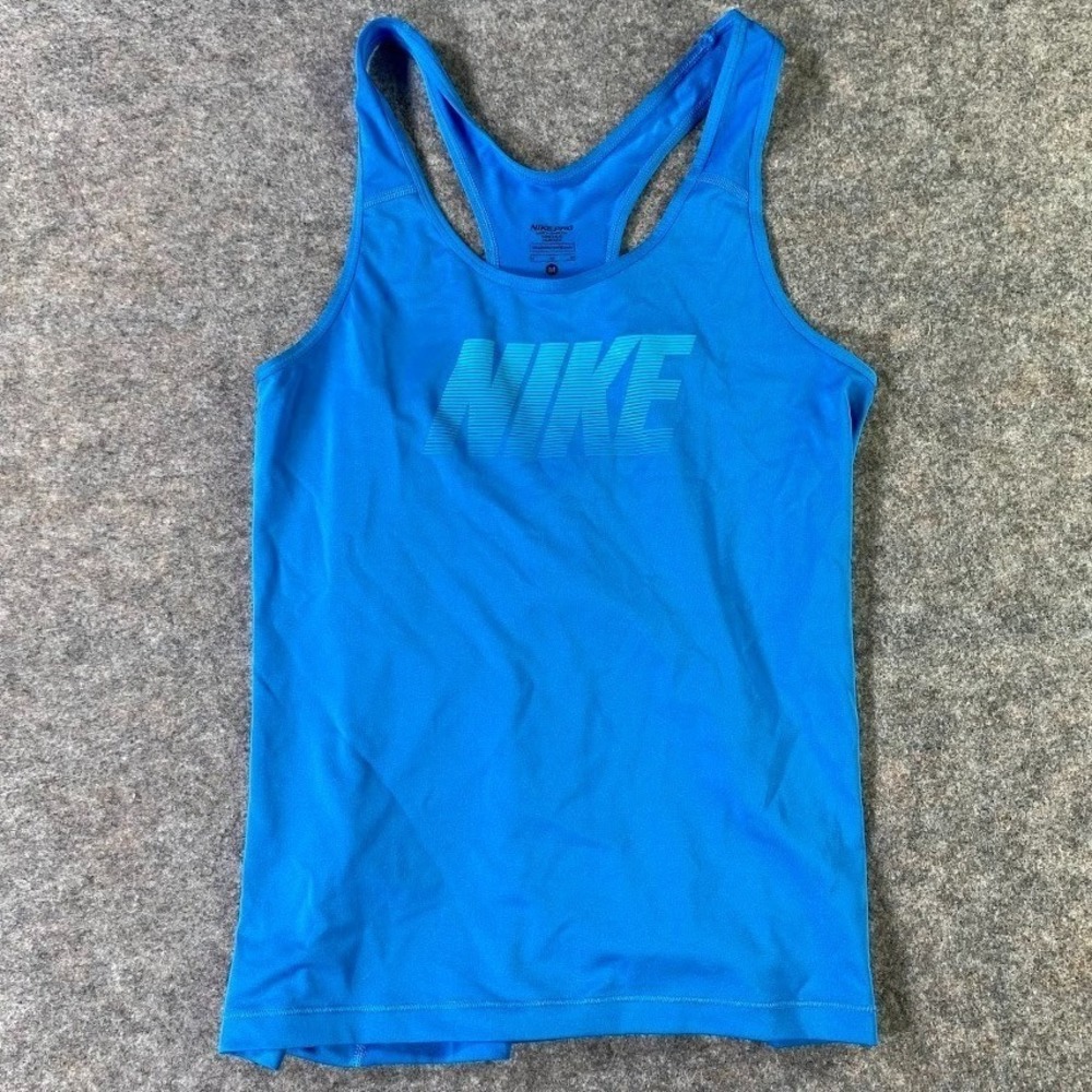 Nike Pro Core Women's Size M Tank Top Blue Fitted Graphic Running 725487-435